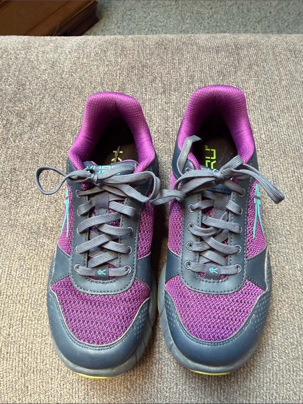 KURU Women's Purple and Gray Athletic Sneakers with Teal Accent Size 8W